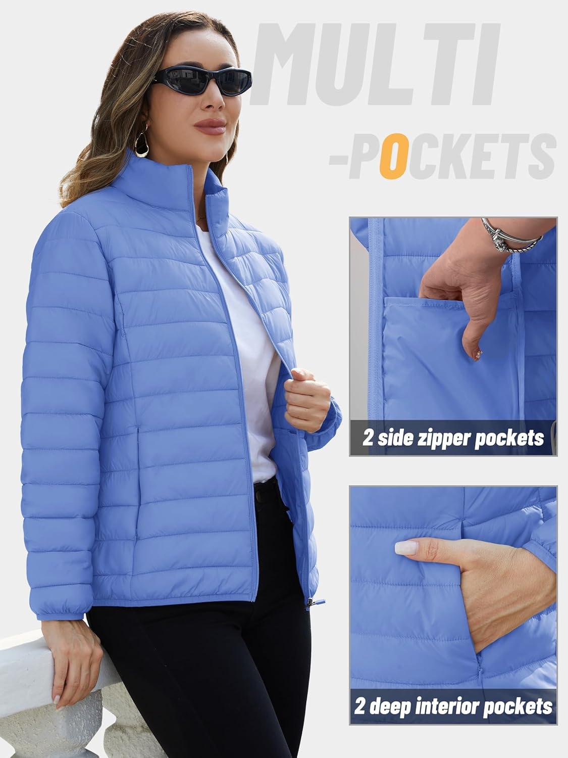 imageTACVASEN Womens Puffer Jackets Quilted Packable Puffy Coats Lightweight Winter Warm Zip Up Down Jacket Stand CollarLight Blue