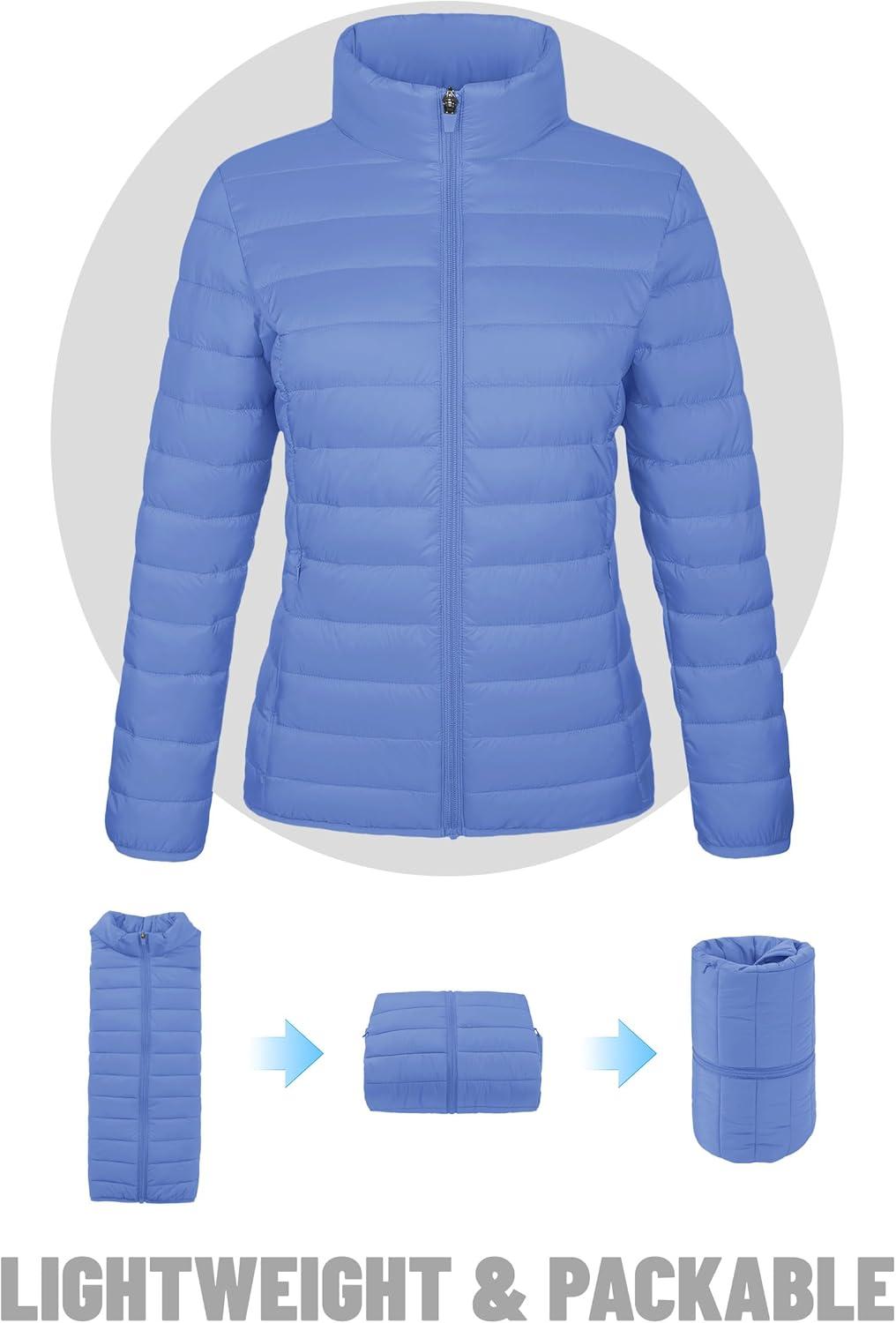 imageTACVASEN Womens Puffer Jackets Quilted Packable Puffy Coats Lightweight Winter Warm Zip Up Down Jacket Stand CollarLight Blue