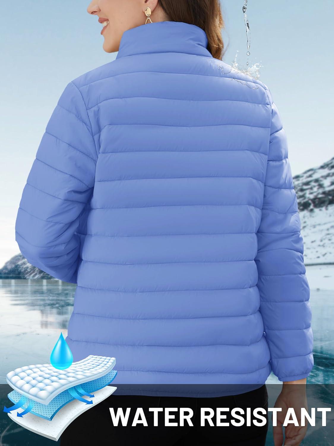 imageTACVASEN Womens Puffer Jackets Quilted Packable Puffy Coats Lightweight Winter Warm Zip Up Down Jacket Stand CollarLight Blue