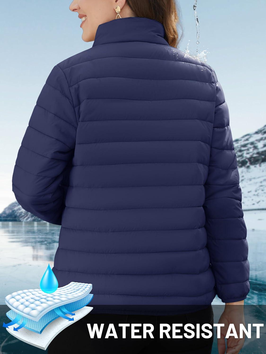 imageTACVASEN Womens Puffer Jackets Quilted Packable Puffy Coats Lightweight Winter Warm Zip Up Down Jacket Stand CollarNavy Blue