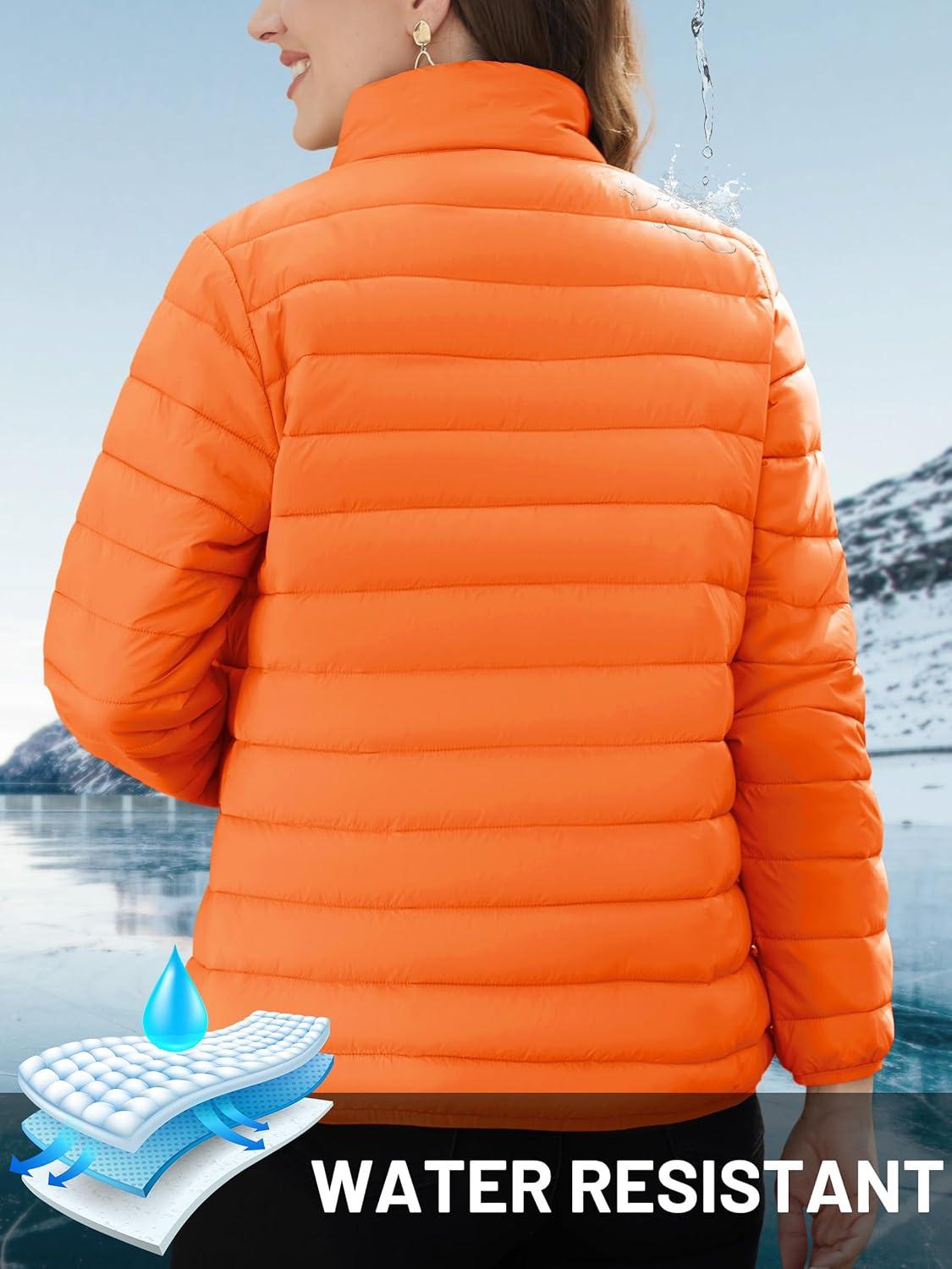 imageTACVASEN Womens Puffer Jackets Quilted Packable Puffy Coats Lightweight Winter Warm Zip Up Down Jacket Stand CollarOrange