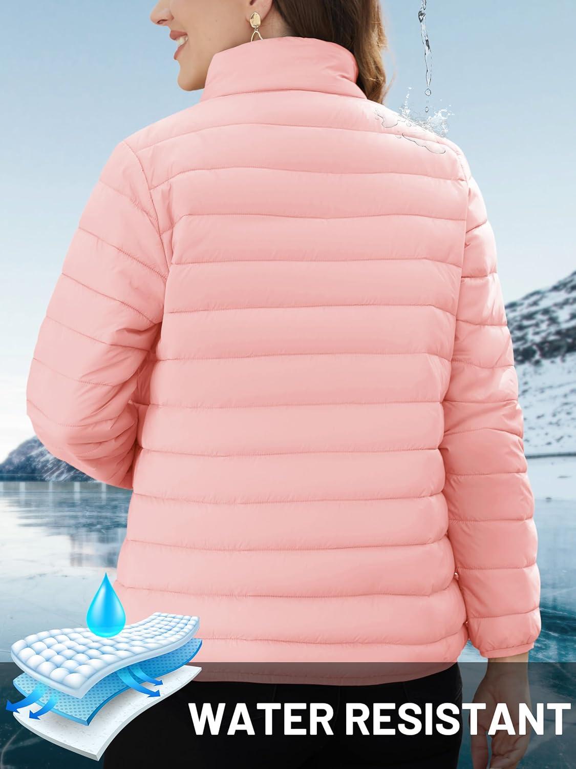 imageTACVASEN Womens Puffer Jackets Quilted Packable Puffy Coats Lightweight Winter Warm Zip Up Down Jacket Stand CollarPink