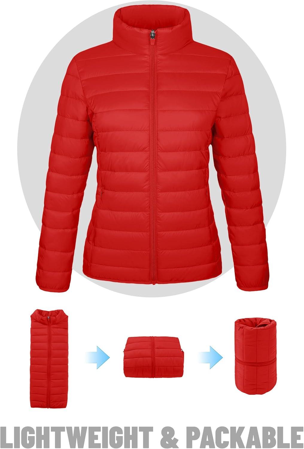 imageTACVASEN Womens Puffer Jackets Quilted Packable Puffy Coats Lightweight Winter Warm Zip Up Down Jacket Stand CollarTomato Red