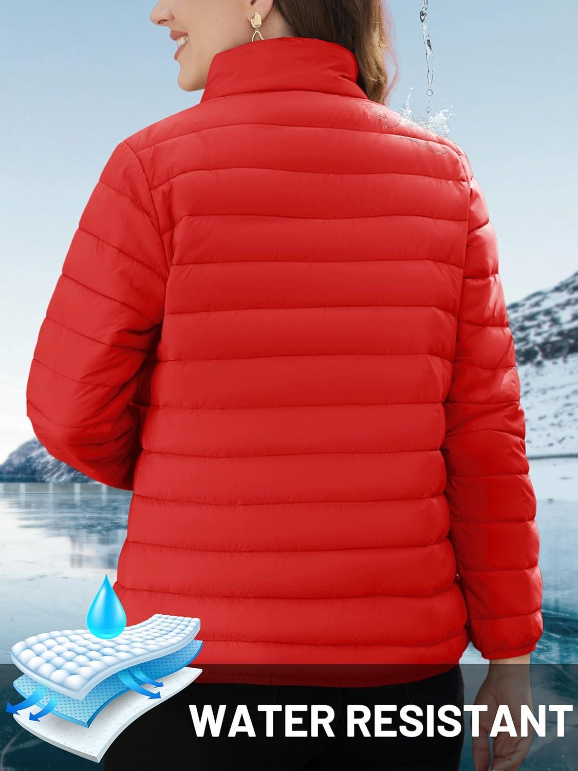 imageTACVASEN Womens Puffer Jackets Quilted Packable Puffy Coats Lightweight Winter Warm Zip Up Down Jacket Stand CollarTomato Red