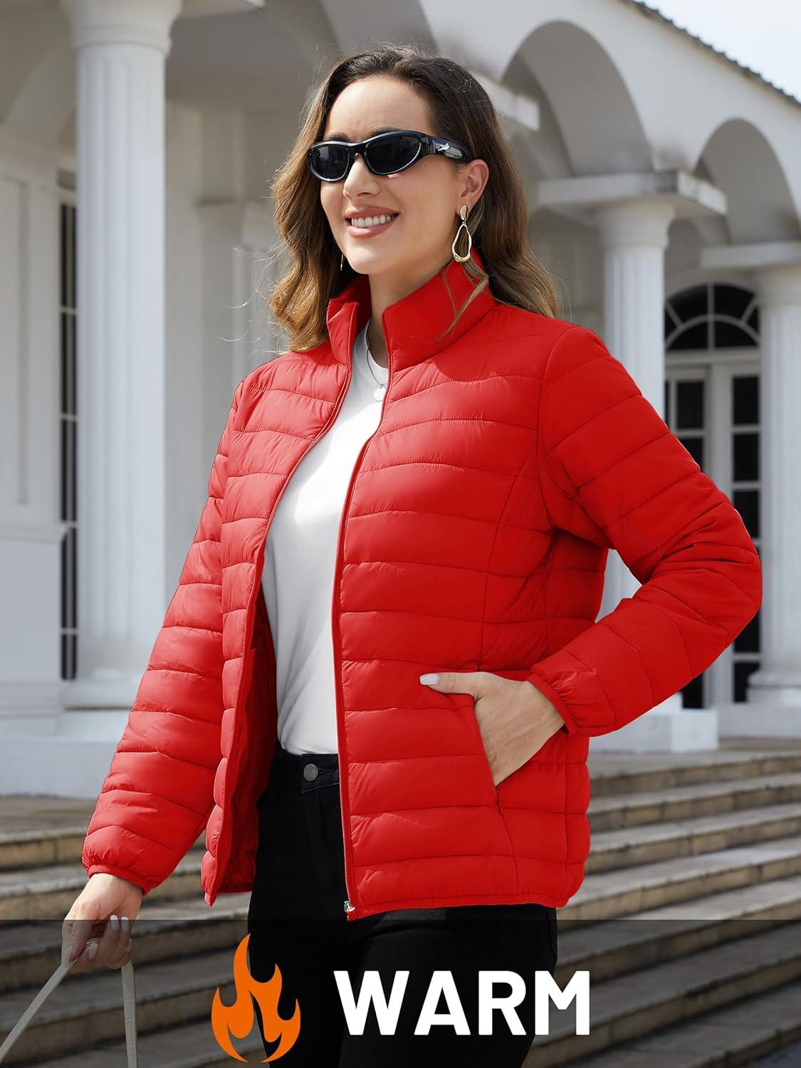 imageTACVASEN Womens Puffer Jackets Quilted Packable Puffy Coats Lightweight Winter Warm Zip Up Down Jacket Stand CollarTomato Red