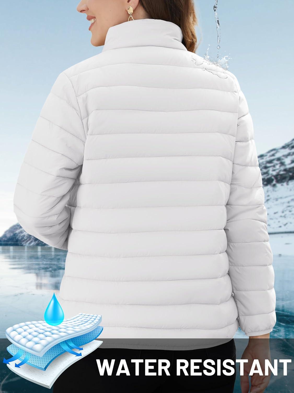 imageTACVASEN Womens Puffer Jackets Quilted Packable Puffy Coats Lightweight Winter Warm Zip Up Down Jacket Stand CollarWhite