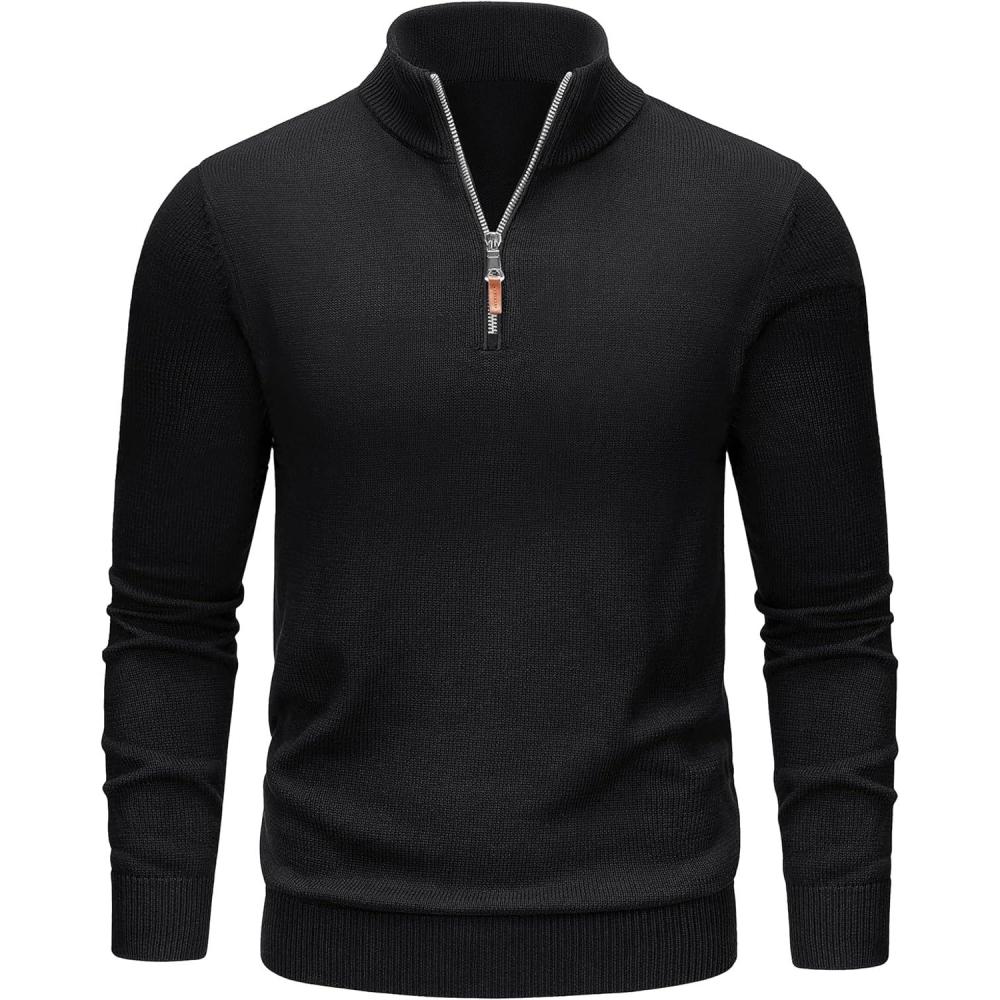 imageTACVASEN Mens 14 Zip Sweaters Cotton Casual Pullover Sweaters Knit Fall Winter Sweatshirts01 Black