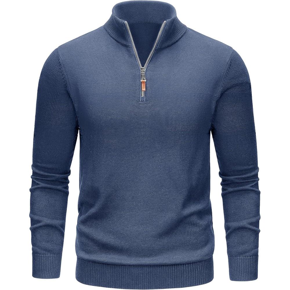 imageTACVASEN Mens 14 Zip Sweaters Cotton Casual Pullover Sweaters Knit Fall Winter Sweatshirts02 Denim Blue