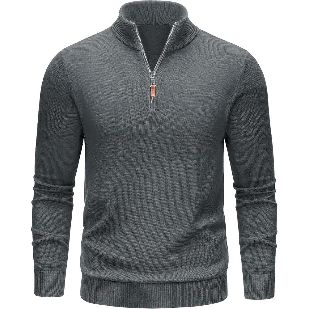 imageTACVASEN Mens 14 Zip Sweaters Cotton Casual Pullover Sweaters Knit Fall Winter Sweatshirts03 Dark Grey