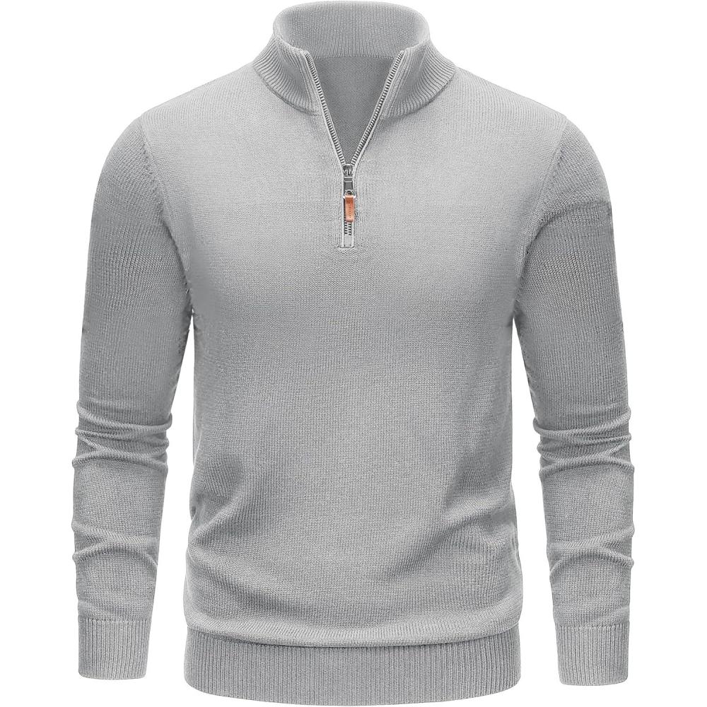 imageTACVASEN Mens 14 Zip Sweaters Cotton Casual Pullover Sweaters Knit Fall Winter Sweatshirts04 Light Grey