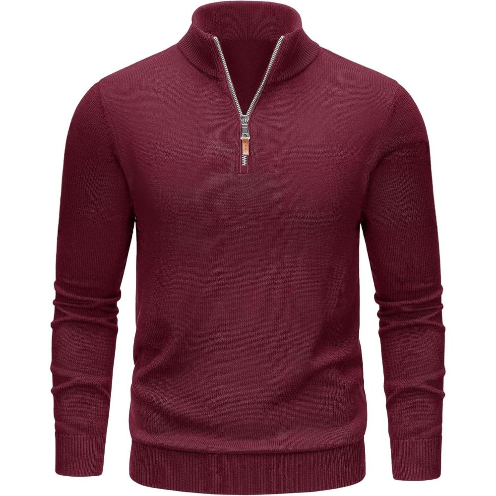 imageTACVASEN Mens 14 Zip Sweaters Cotton Casual Pullover Sweaters Knit Fall Winter Sweatshirts05 Wine Red