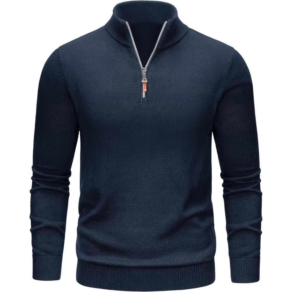 imageTACVASEN Mens 14 Zip Sweaters Cotton Casual Pullover Sweaters Knit Fall Winter Sweatshirts06 Navy