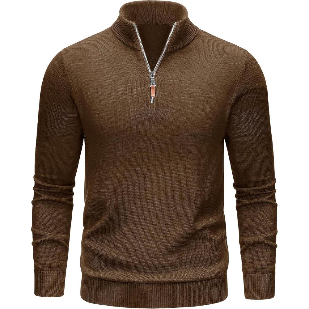 imageTACVASEN Mens 14 Zip Sweaters Cotton Casual Pullover Sweaters Knit Fall Winter SweatshirtsBrown