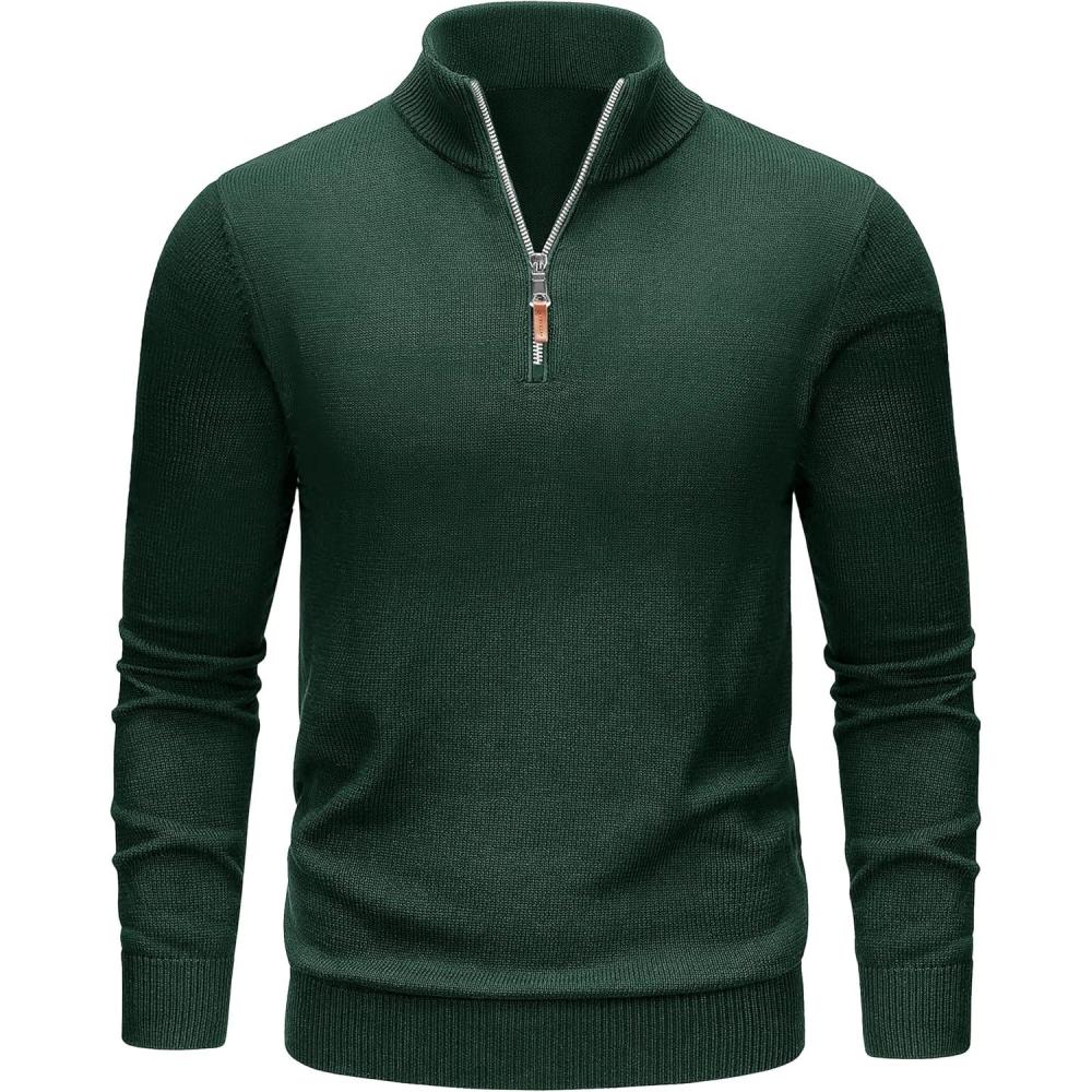imageTACVASEN Mens 14 Zip Sweaters Cotton Casual Pullover Sweaters Knit Fall Winter SweatshirtsDark Green
