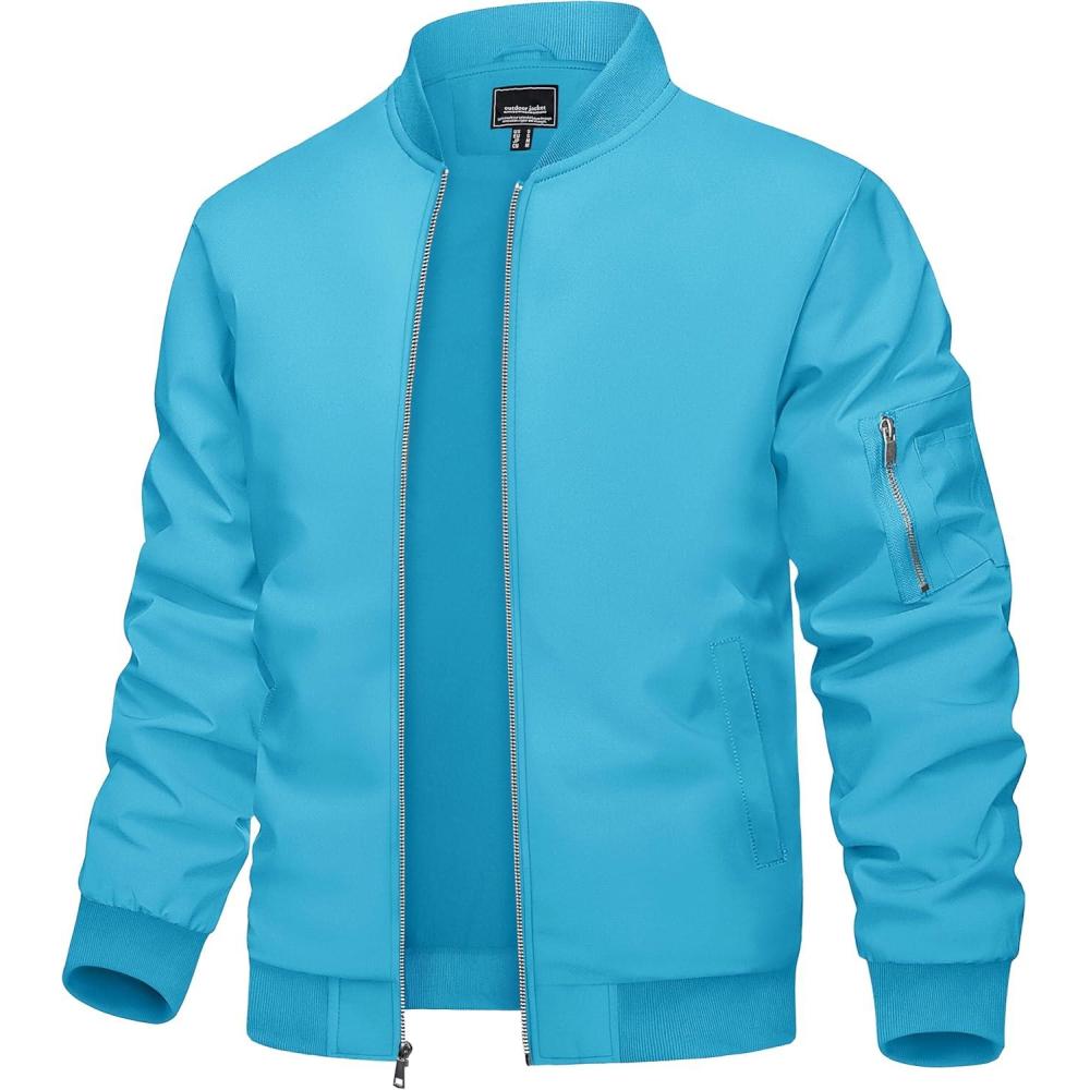 imageTACVASEN Mens Bomber Jacket Lightweight Casual Spring Fall Windbreaker Zip Up Coat with Pocket01 Ice Blue