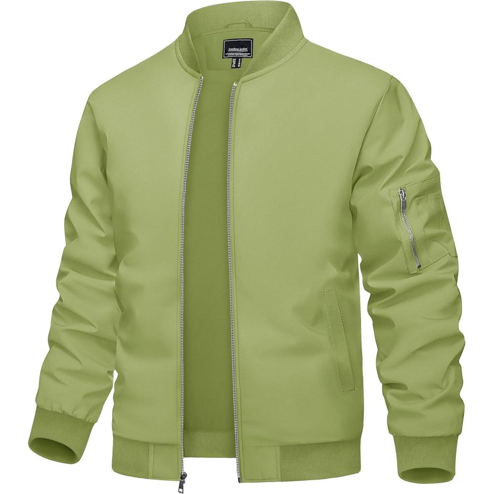 imageTACVASEN Mens Bomber Jacket Lightweight Casual Spring Fall Windbreaker Zip Up Coat with Pocket01 Olive Green