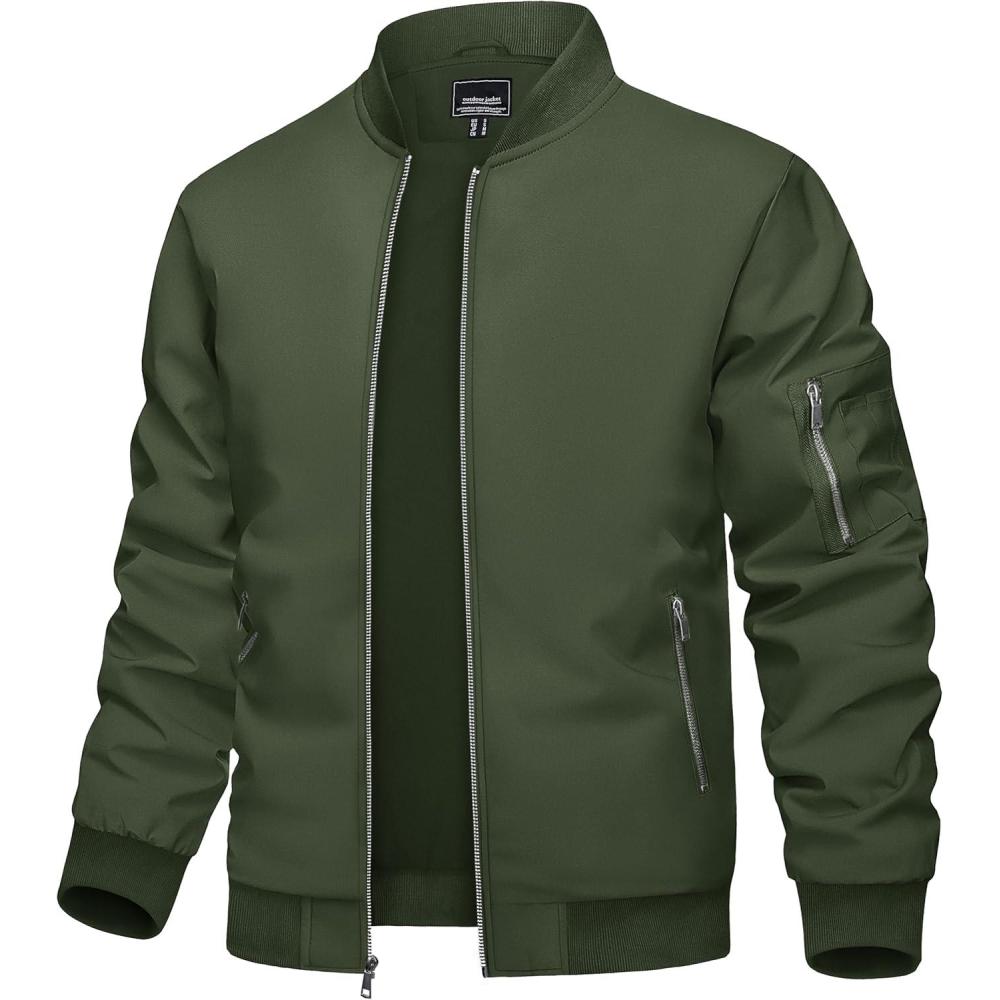 imageTACVASEN Mens Bomber Jacket Lightweight Casual Spring Fall Windbreaker Zip Up Coat with Pocket02 Green
