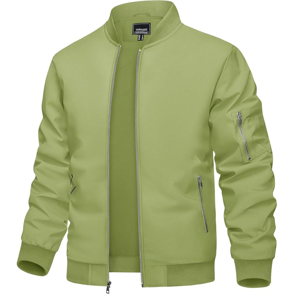 imageTACVASEN Mens Bomber Jacket Lightweight Casual Spring Fall Windbreaker Zip Up Coat with Pocket02 Olive Green