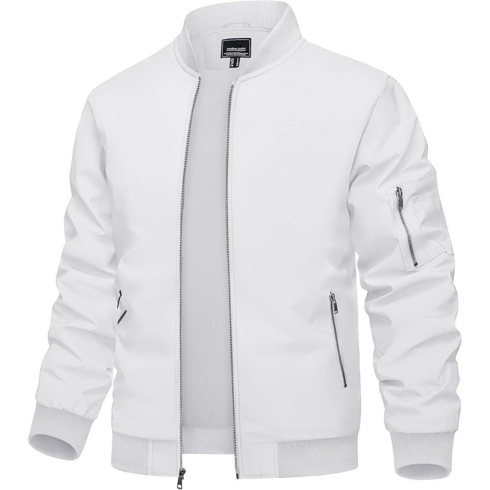 imageTACVASEN Mens Bomber Jacket Lightweight Casual Spring Fall Windbreaker Zip Up Coat with Pocket02 White