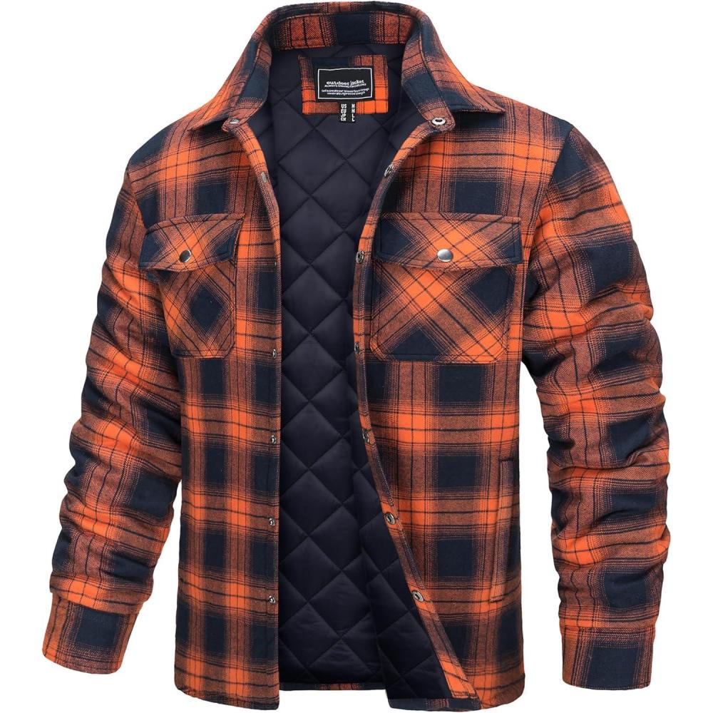 imageTACVASEN Mens Flannel Shirt Quilted Lined Theraml Winter Coat Button Down Insulated Flannel Shirts Jacket00 Orange