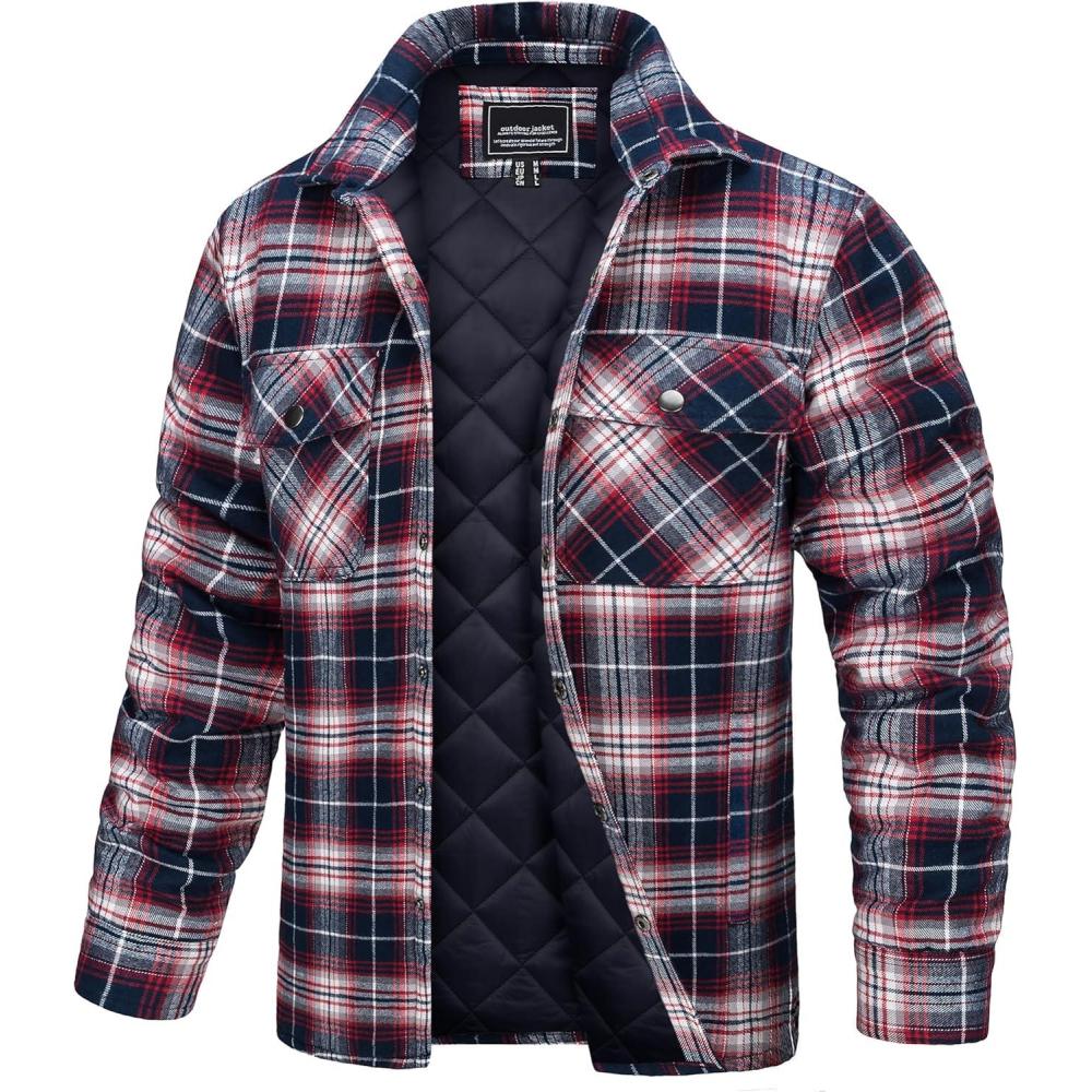 imageTACVASEN Mens Flannel Shirt Quilted Lined Theraml Winter Coat Button Down Insulated Flannel Shirts JacketRed