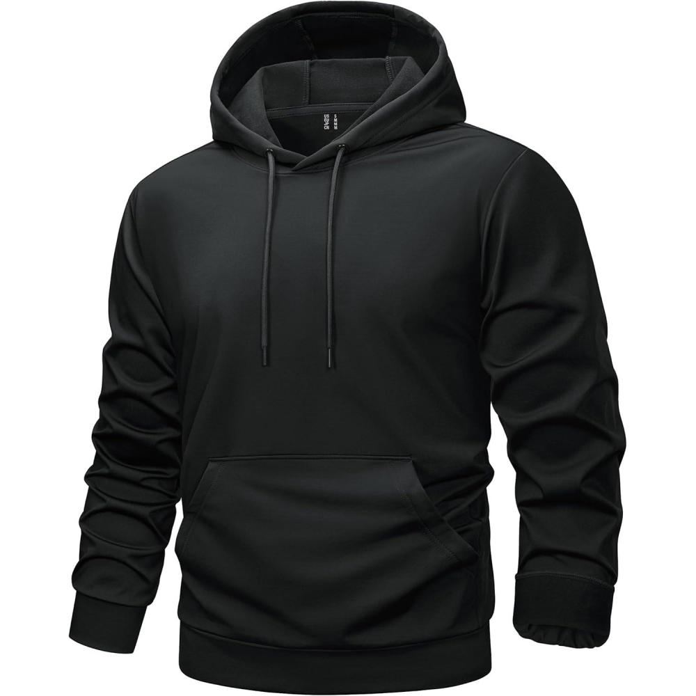 imageTACVASEN Mens Hoodies Fleece Lined Pullover Athletic Waterresistant Casual Workout Midweight Sweatshirts Kangaroo PocketsBlack