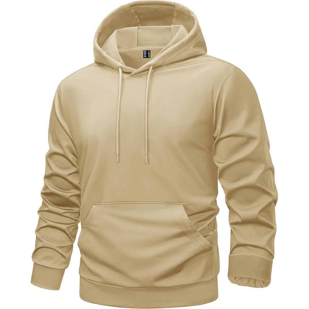 imageTACVASEN Mens Hoodies Fleece Lined Pullover Athletic Waterresistant Casual Workout Midweight Sweatshirts Kangaroo PocketsLightkhaki