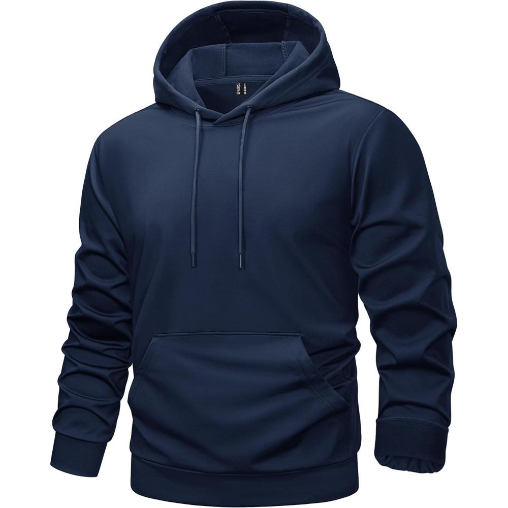 imageTACVASEN Mens Hoodies Fleece Lined Pullover Athletic Waterresistant Casual Workout Midweight Sweatshirts Kangaroo PocketsNavy