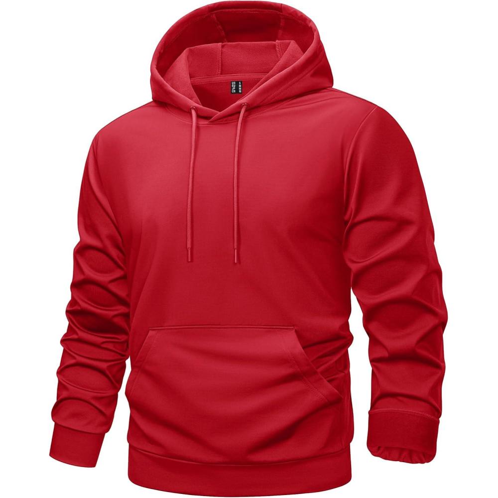 imageTACVASEN Mens Hoodies Fleece Lined Pullover Athletic Waterresistant Casual Workout Midweight Sweatshirts Kangaroo PocketsRed