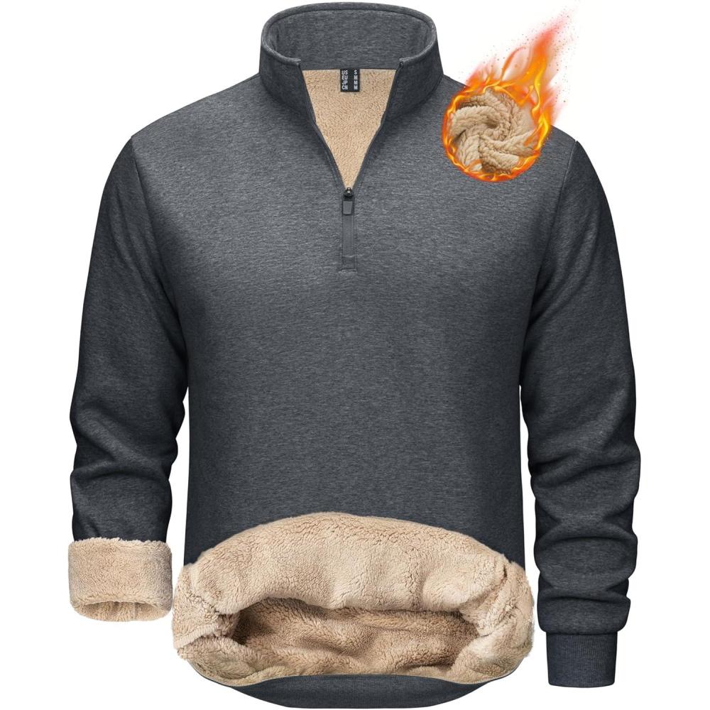imageTACVASEN Mens Quarter Zip Fleece Pullover Sweatshirts Sherpa Lined Heavy weight Winter Shirts Thermal Warm SweatersDark Gary