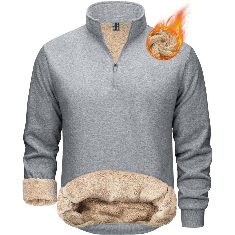 imageTACVASEN Mens Quarter Zip Fleece Pullover Sweatshirts Sherpa Lined Heavy weight Winter Shirts Thermal Warm SweatersLight Gary