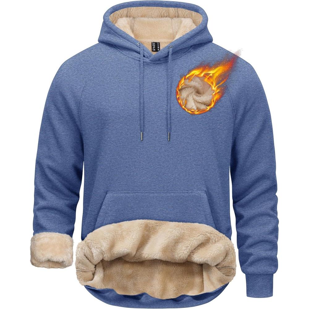 imageTACVASEN Mens Sherpa Lined Hoodies Pullover Midweight Fleece Winter Warm Athletic Sweatshirts with Kangaroo Pocket06 Blue Grey