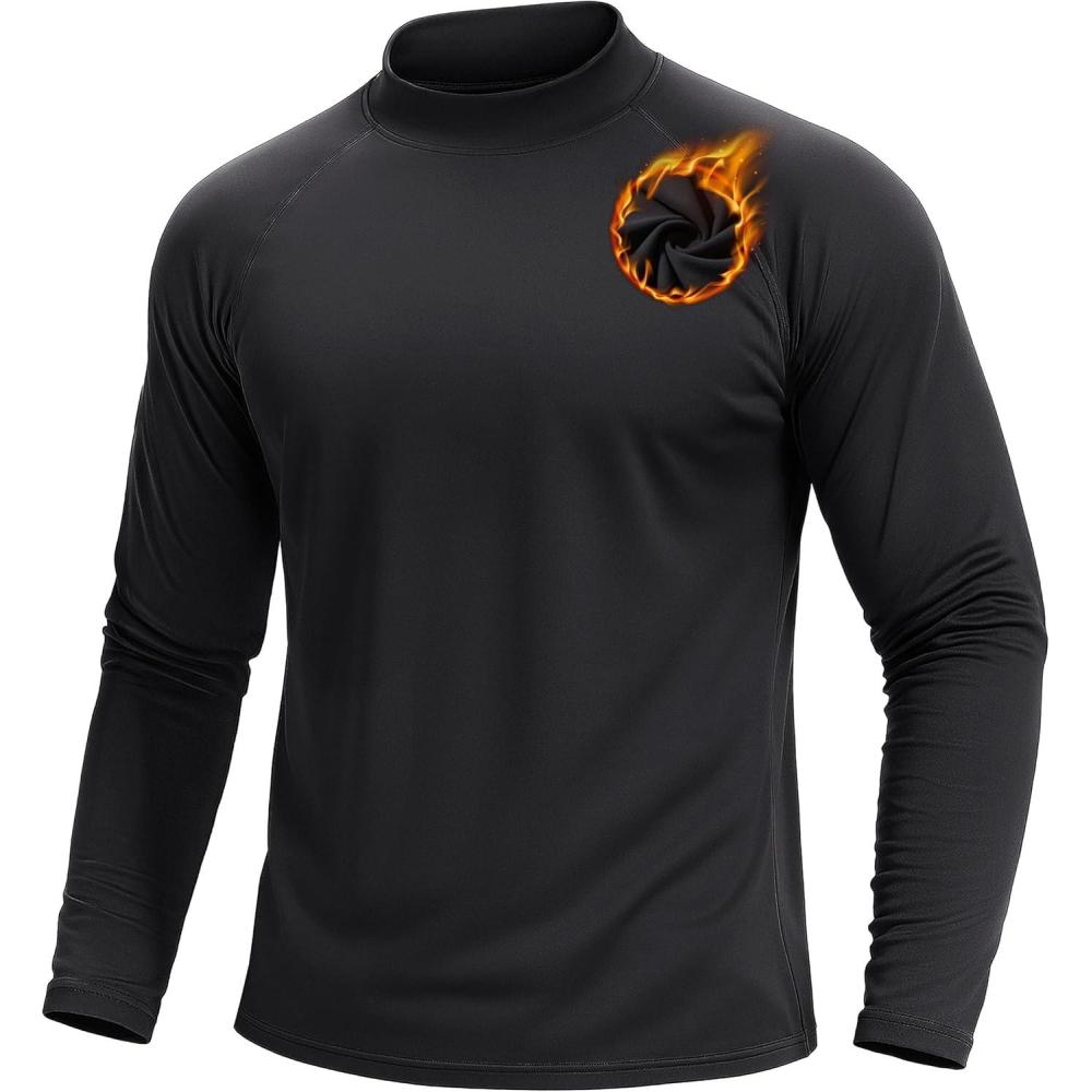 imageTACVASEN Mens Thermal Fleece Shirt Mock Turtle Neck Base Layer Long Sleeve Athletic Warm Undershirt Winter Running Tops01 Black