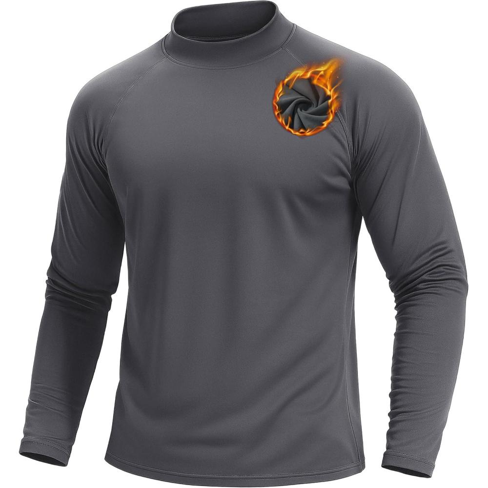imageTACVASEN Mens Thermal Fleece Shirt Mock Turtle Neck Base Layer Long Sleeve Athletic Warm Undershirt Winter Running Tops03 Dark Grey
