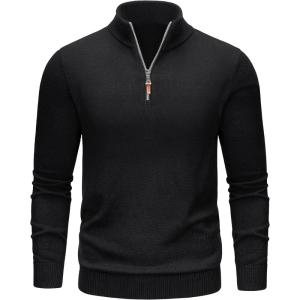 imageTACVASEN Mens 14 Zip Sweaters Cotton Casual Pullover Sweaters Knit Fall Winter Sweatshirts01 Black