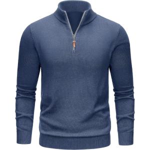 imageTACVASEN Mens 14 Zip Sweaters Cotton Casual Pullover Sweaters Knit Fall Winter Sweatshirts02 Denim Blue