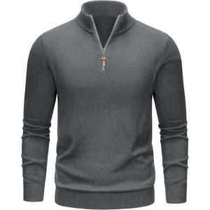 imageTACVASEN Mens 14 Zip Sweaters Cotton Casual Pullover Sweaters Knit Fall Winter Sweatshirts03 Dark Grey