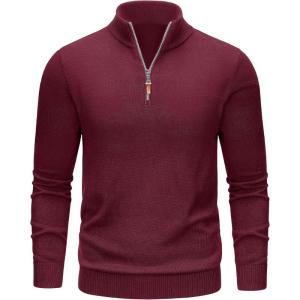 imageTACVASEN Mens 14 Zip Sweaters Cotton Casual Pullover Sweaters Knit Fall Winter Sweatshirts05 Wine Red