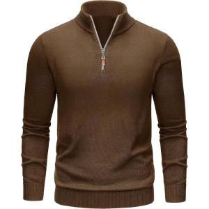 imageTACVASEN Mens 14 Zip Sweaters Cotton Casual Pullover Sweaters Knit Fall Winter SweatshirtsBrown