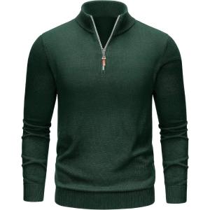 imageTACVASEN Mens 14 Zip Sweaters Cotton Casual Pullover Sweaters Knit Fall Winter SweatshirtsDark Green