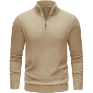 imageTACVASEN Mens 14 Zip Sweaters Cotton Casual Pullover Sweaters Knit Fall Winter SweatshirtsKhaki