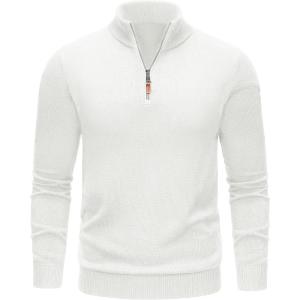 imageTACVASEN Mens 14 Zip Sweaters Cotton Casual Pullover Sweaters Knit Fall Winter SweatshirtsWhite
