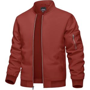 imageTACVASEN Mens Bomber Jacket Lightweight Casual Spring Fall Windbreaker Zip Up Coat with Pocket01 Orange Red