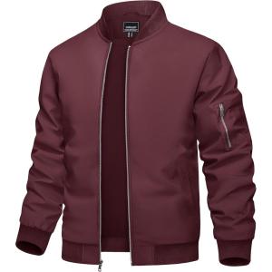 imageTACVASEN Mens Bomber Jacket Lightweight Casual Spring Fall Windbreaker Zip Up Coat with Pocket01 Wine Red