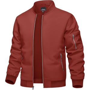 imageTACVASEN Mens Bomber Jacket Lightweight Casual Spring Fall Windbreaker Zip Up Coat with Pocket02 Orange Red