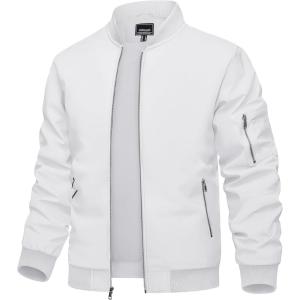 imageTACVASEN Mens Bomber Jacket Lightweight Casual Spring Fall Windbreaker Zip Up Coat with Pocket02 White