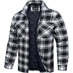 imageTACVASEN Mens Flannel Shirt Quilted Lined Theraml Winter Coat Button Down Insulated Flannel Shirts JacketBlack
