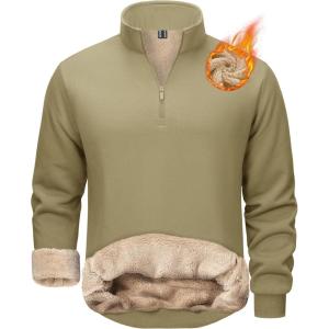 imageTACVASEN Mens Quarter Zip Fleece Pullover Sweatshirts Sherpa Lined Heavy weight Winter Shirts Thermal Warm SweatersKhaki