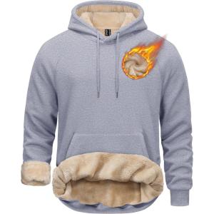 imageTACVASEN Mens Sherpa Lined Hoodies Pullover Midweight Fleece Winter Warm Athletic Sweatshirts with Kangaroo Pocket05 Light Grey