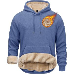 imageTACVASEN Mens Sherpa Lined Hoodies Pullover Midweight Fleece Winter Warm Athletic Sweatshirts with Kangaroo Pocket06 Blue Grey